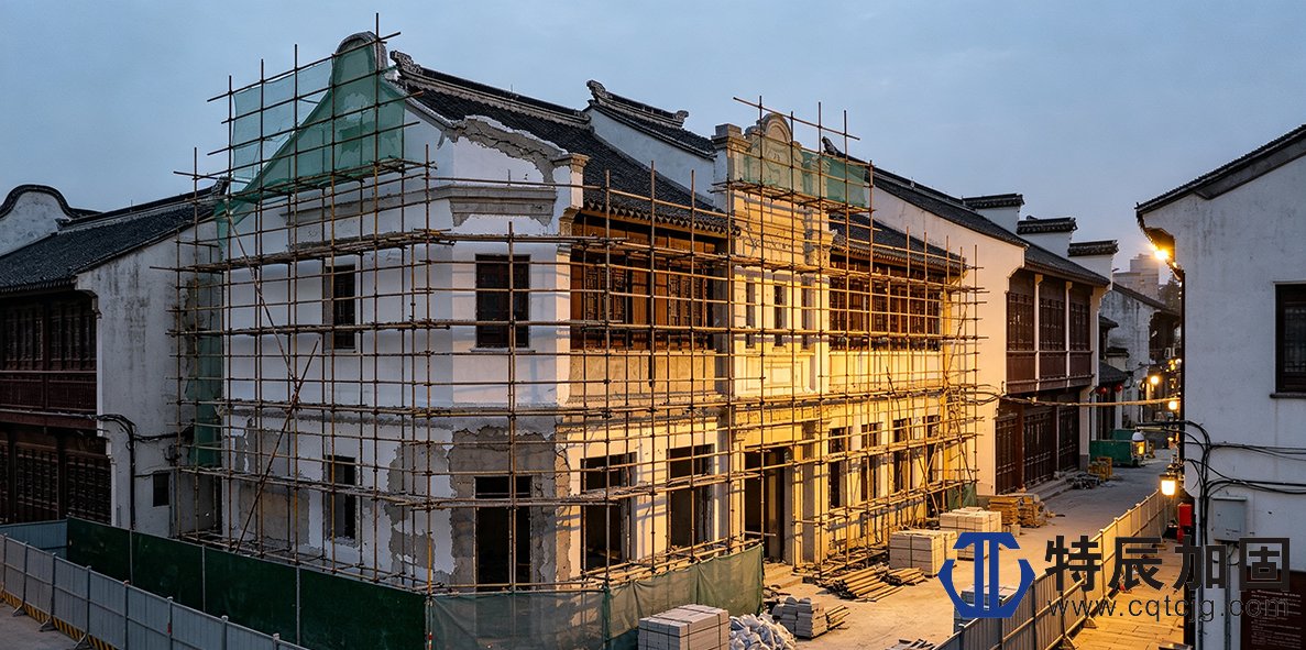 历史风貌建筑外立面保护性修缮施工现场实景